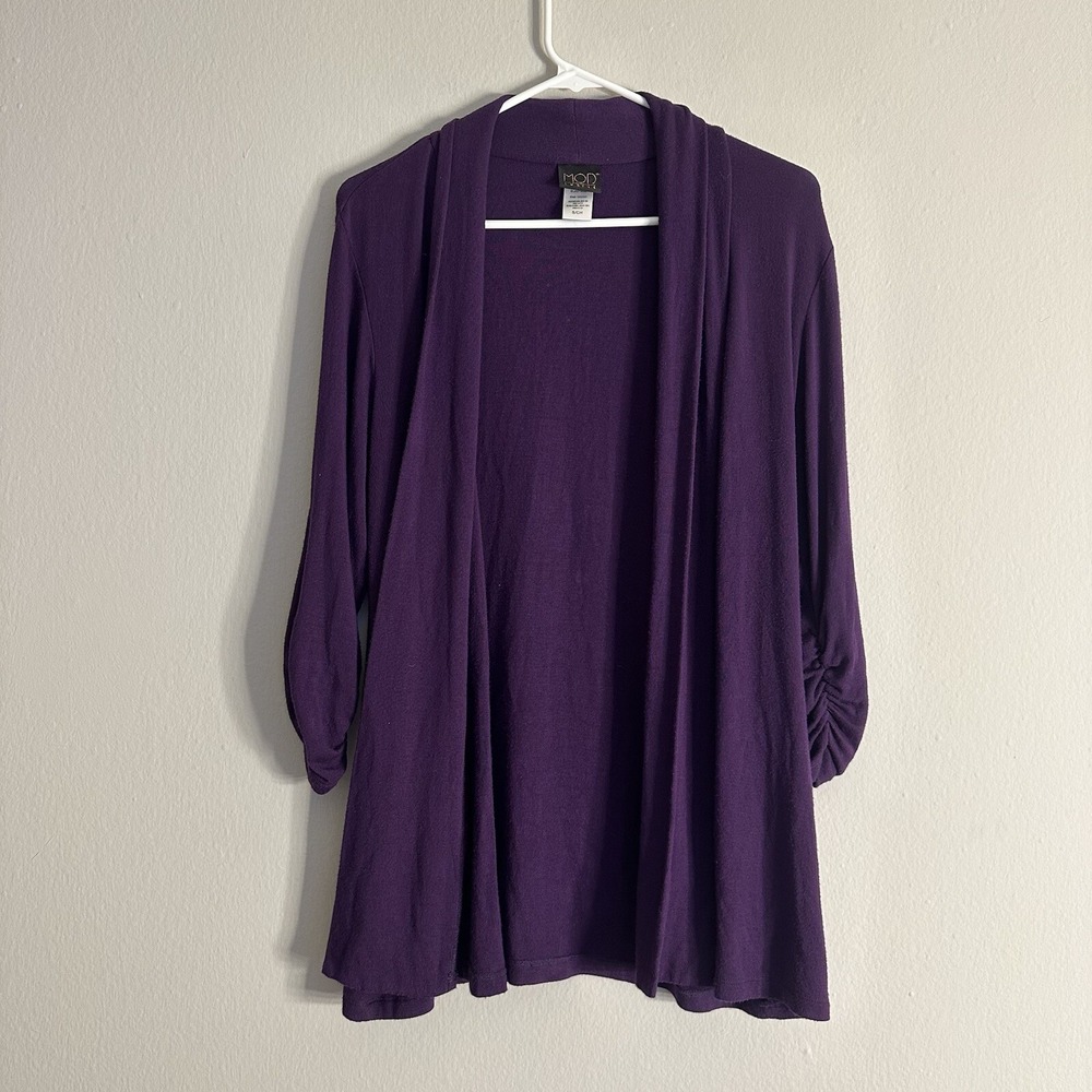 Mod Lusive Purple Stretch Lightweight Wrap Open Flowy Womens Cardigan Size Small